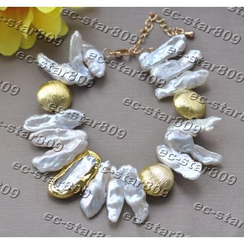 Z11202 9" White Dens Biwa Pearl Gold-Plating Coin Bracelet Woman Fashion Jewelry