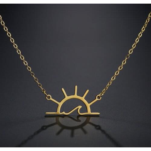 Kinitial Stainless Sunshine Necklaces & Pendants for Women Statement Clavicle Chain Choker Wave Charm Necklace collare Jewelry