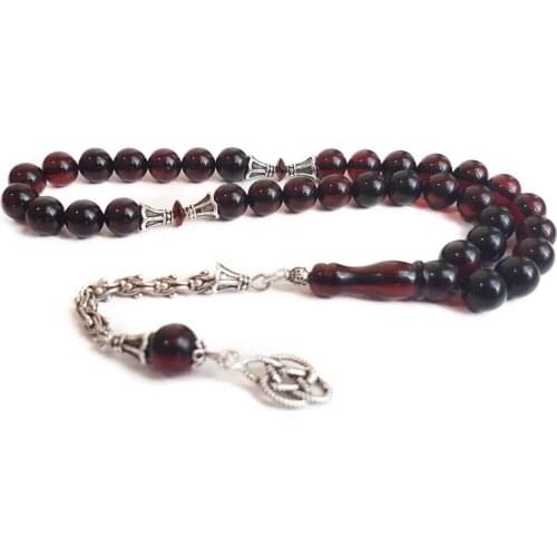 925 Sterling Silver Tassel Rosary with Drop Amber Stone Natural Stone Beads Middle East Prayer Islamic Muslim Tasbih