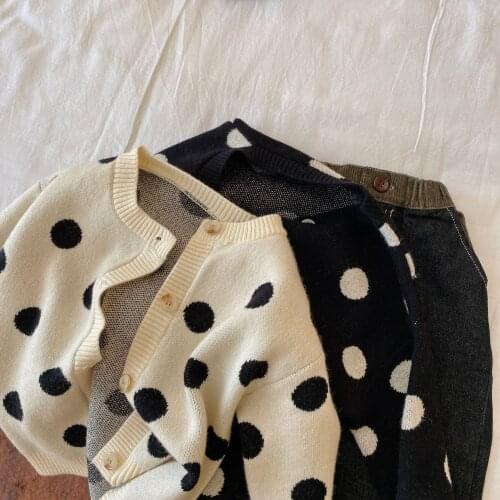 Childrens sweater 2021 autumn new Korean childrens wear dot sweater mens and womens baby casual cardigan coat
