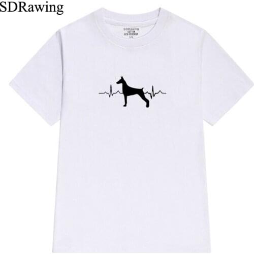Dobermann heartbeat print cotton t shirts for women Dobermann Love Graphic Tees Hipster Tumblr Cozy summer tops drop shipping