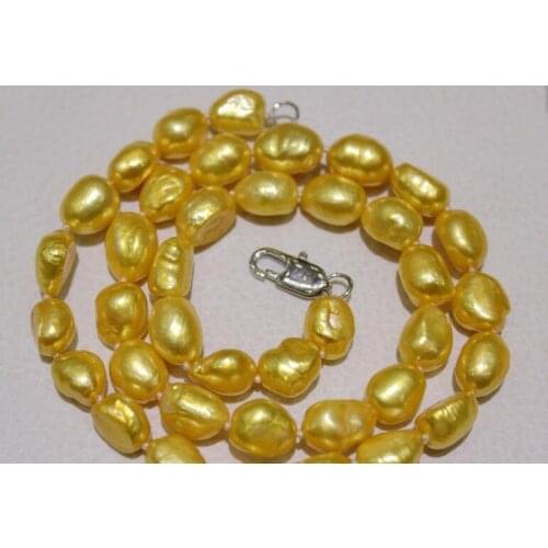 Beautiful yellow Baroque Fresh water pearl necklace 9-12mm 18INCH 36"