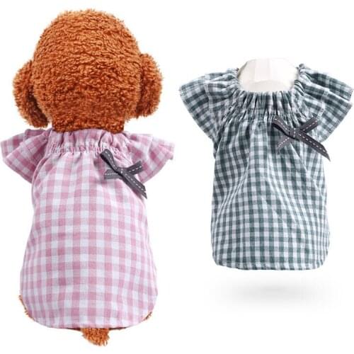 Pink Green Plaid Dog Dress Small Dog York Chihuahua Princess Skirt Cat Pet Clothing Bow Tie Decorative Puppy Summer Clothes