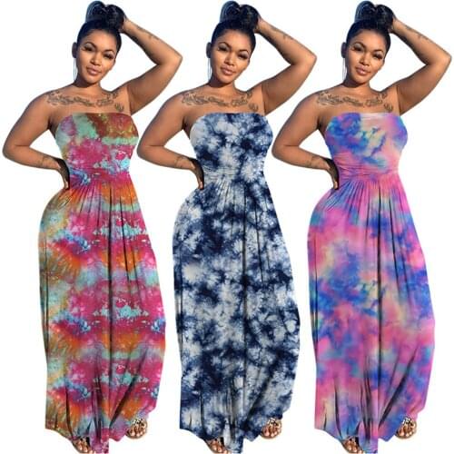 Summer Clothes for Women Printed Tie-dye Wrap Breast Dress Beach Sexy Sleeveless Elegant Maxi Dresses Wholesale Dropshipping