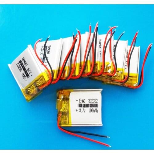 Lot 10 pcs 302022 100mAh small size lipo rechargeable battery lithium polymer for MP3 bluetooth watch pen MID headset headphon