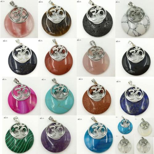 Malachite Tiger Eye Lapis Lazuli Crystal Carnelian Howlite Blue Sand Goldstone Opal Jaspe Round Pendant Bead WFH613