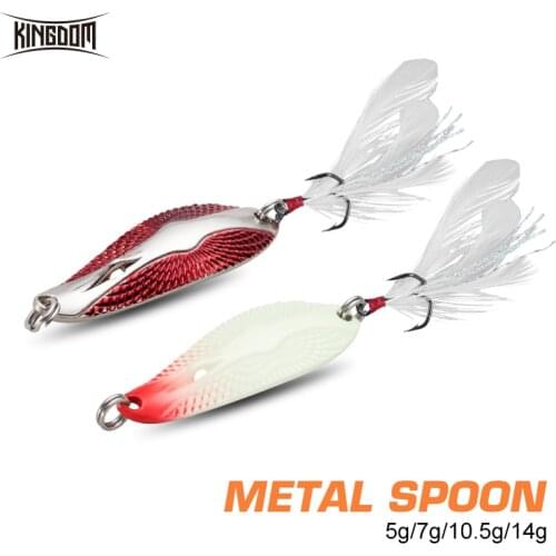 Kingdom Sinking Metal Lure Spinner Spoon Crankbaits Fishing Lures 5g 7g 10.5g 14g Wobbler Hard Swim Baits Feather Hook Swimbait