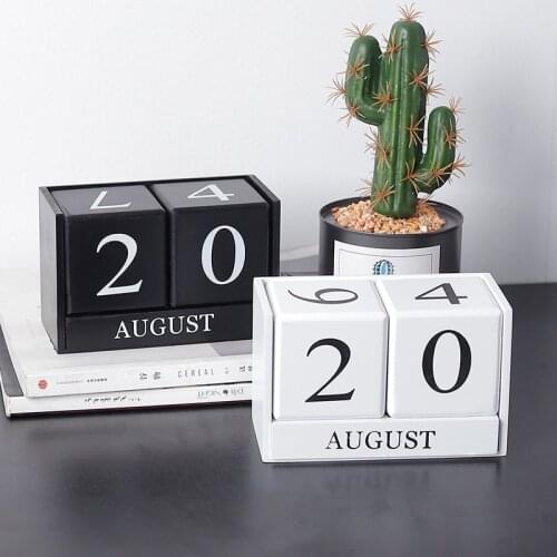 Table Calendar Decoration Wood Perpetual Eternal Blocks Month Date Display For House Home Room Office Desktop Decor Gift