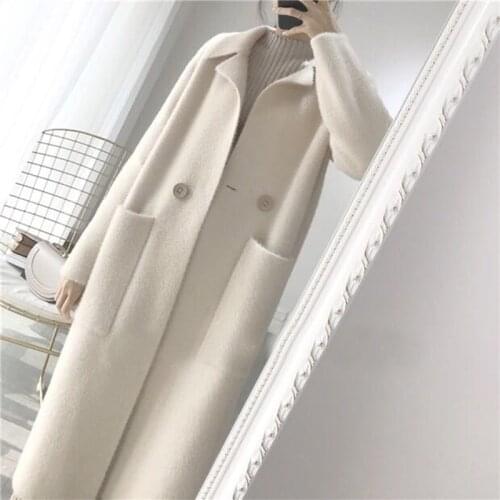 New autumn winter wool coat women elegant vintage velvet blend loose thick long slim cardigan cashmere coat female