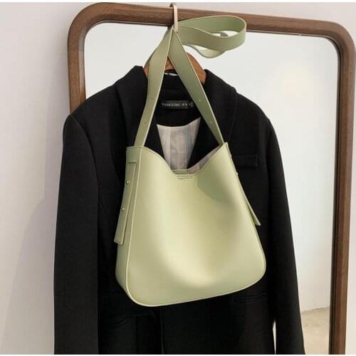 Simple PU Leather Bucket Crossbody Bags for Women 2021 Fashion Female Solid Color Shoulder Handbags and Purses Green White