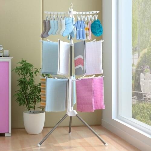 Simple Drying Rack Floor Folding Mobile Towel Rack Hanger Balcony Hanger Indoor Clothes Drying Rack