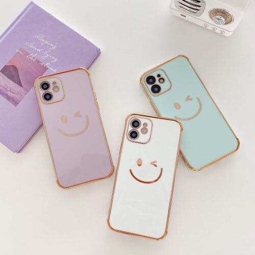 Plating Happy Smile Phone Cases for iPhone 11 12 Pro Max Shockproof Back Phone Cover On iPhone X XR XS Max 7 8 Plus Se 2020 Capa