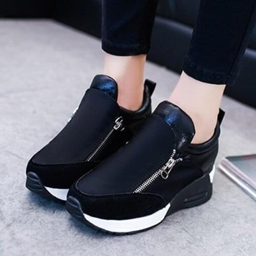 Size:5-11 Fashion Women Zip Wedge Hidden Heel Artificial Suede Sport Shoes Boot Round Toe Sneakers Plus Size