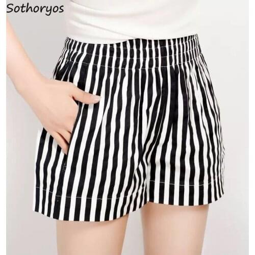 Women Striped Sleep Bottoms Shorts Pockets Loose Large Size M-4XL Retro Leisure Nightwear Teenagers Cozy Females Lounge Popular