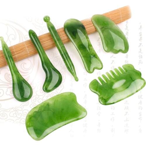 7pcs/set Natural Resin Massage Scrape Gouache Scraper For Face Neck Skin Beeswax Guasha Anti-cellulite Jade Massager Beauty Tool