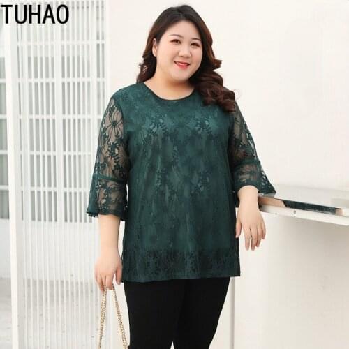 TUHAO Mother Mom Large Size 7XL 6XL 5XL 3XL Blouses for Women Plus Size Lace Woman Shirts Blouse 2021 summer short sleeve