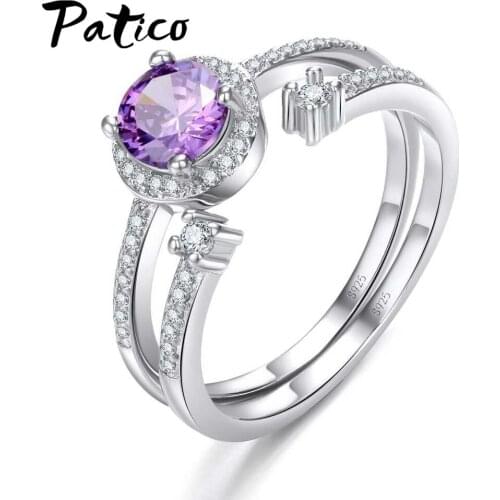 High Quality 925 Sterling Silver Purple CZ Ring Sets For Women Fashion Jewelry Accessory for Wedding/Engagements