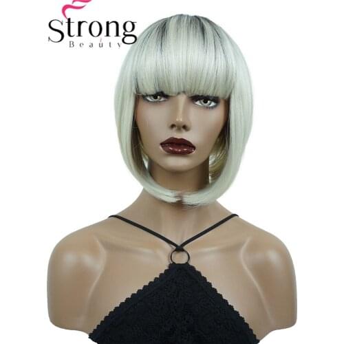 Womens Wig Bob Short Straight Hair Synthetic Hair Blonde Wigs Ombre Dark roots StrongBeauty