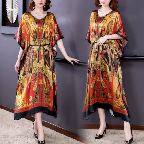 Summer Boho Casual Vintage Loose Floral 3XL Midi Dress 2021 Beach Mulberry Silk Maxi Dress Elegant Women Bodycon Party Vestidos