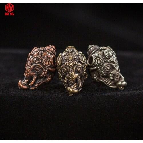 1PC Elephant Head Fortuna Ganesha Retro Brass White Copper EDC Paracord Beads Umbrella Rope Cord Lanyard Pendants Knife Beads