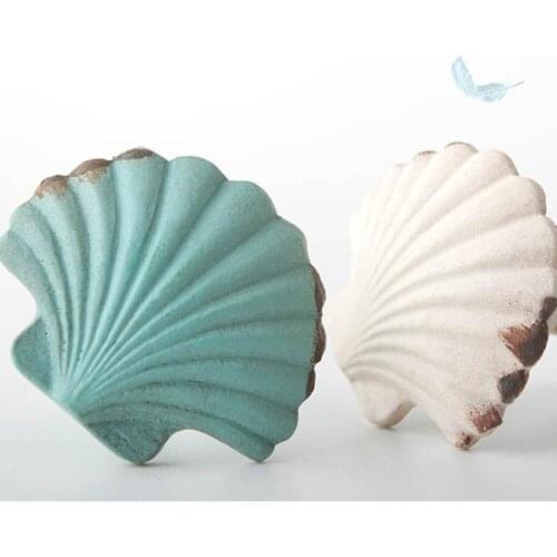 2pcs Metal Shell Design Blue White Color Handle For Child Wardrobe Showcase Window Drawer Desk Home Office Hotel Decoration