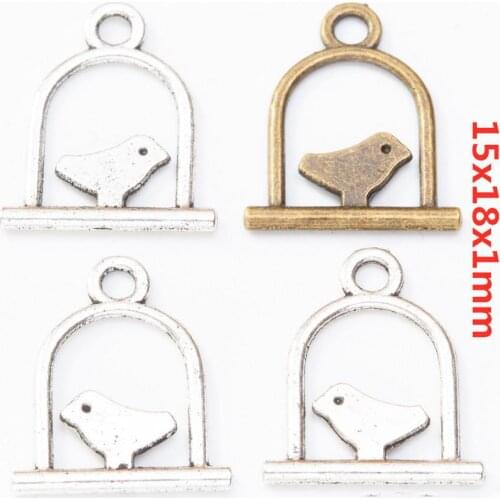 200pcs 15*18MM silver color birdcage charms vintage bronze bird cage pendants for bracelet necklace earring diy jewelry making