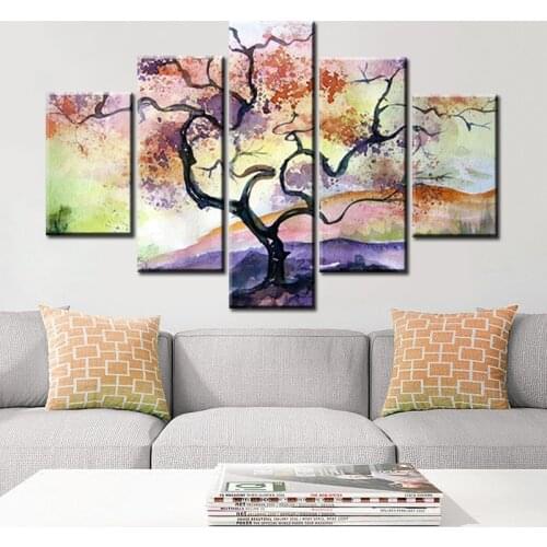 5 Panel Abstract Tree of Life Landscape Pictures Posters Wall Art Home Decor Canvas HD Paintings Living Room Bedroom Decoration