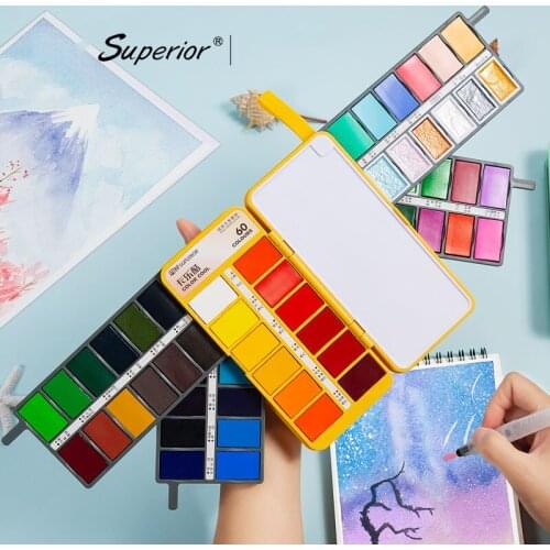 60 Colors Solid Watercolor Paint Set With Water Brush Pen Portable Water color Pigment for Drawing Painting Art Supplies