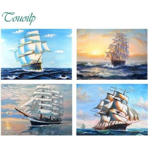 TOUOILP Ship Diamond Painting Cross Stitch Needlework Craft Gift DIY 5D Diamond Mosaic Embroidery Landscape Patterns Rhinestone