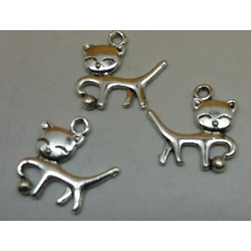 ALYMMO 8Pcs/lot Antique Silver Cartoon Cat Playing Ball Charms 20x18mm 2-Sided Animal Charms Jewelry Findings