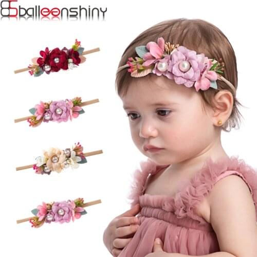 Balleenshiny Creative Simulation Fabric Pearl Childrens Hairband Cute Super Soft Nylon Baby Hair Accessories Newborn Headband
