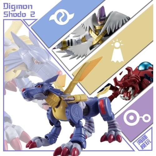 Bandai Genuine CANDY TOY Shodo 02 Digimon Adventure Metal Garurumon Holy Angemon Omegamon Zudomon Action Figure Model Toys