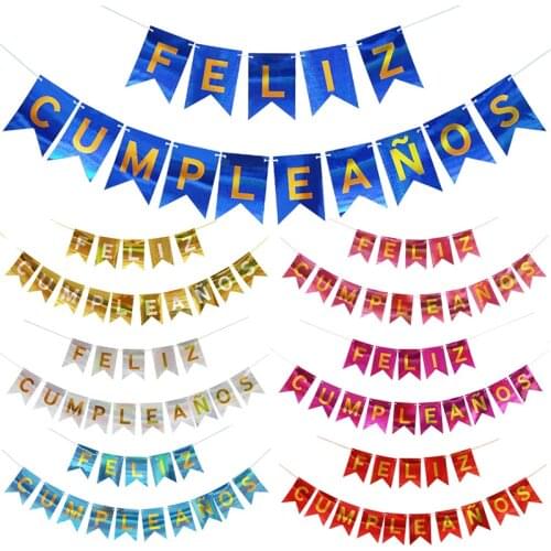 Happy Birthday Banner FELIZ CUMPLEANOS Spanish Birthday Decoration Bronzing Birthday Letters Flag Bunting