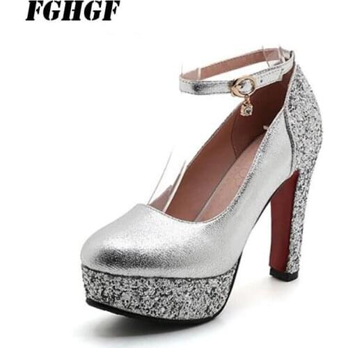 White Ultra High Heel Waterproof Platform Women Shoes Gold Bride Shoes Sequins Wedding Shoes Banquet Dress Princess Shoes 43