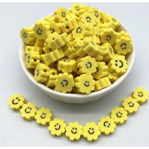 New 30pcs/Lot 10mm Sunflower Shape Clay Spacer Beads Polymer Clay Beads For Jewelry Making DIY Charms Bracelet Necklace