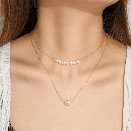 Elegant Chic Imitation Pearl Pendant Gold Snake Chain Necklace Fashion Jewelry For Women/Girl Necklace Collier clavicle chain