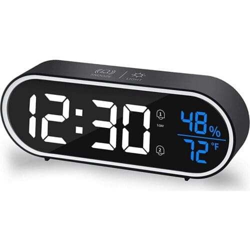 Digital Alarm Clock,Alarm Clocks Bedside with Temperature&Humidity LED Display,for Travel Bedside Home