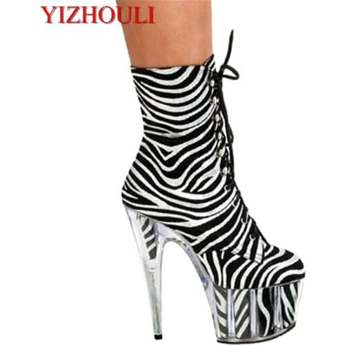 Zebra color of 15cm, short boot of transparent ribs shoe club, sexy seduction short and high womens shoes