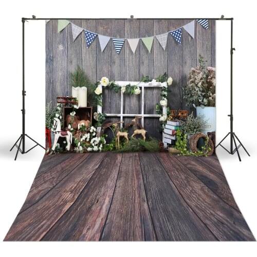 Grey Wall Background Wood Grainy Floor Backdrop Teddy Bunting Newborn Baby Christmas Portrait Photo Studio Booth Spring Banner