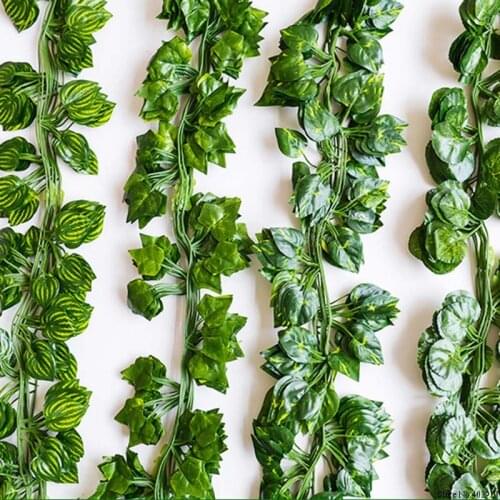 2M Long Artificial Plants Green Ivy Leaves Artificial Grape Vine Fake Parthenocissus Foliage Leaves Home Wedding Bar Decoration