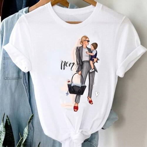 T-shirts Women Spring Summer Boy Son Happy Cartoon Mom Mother Mama Clothes Stylish Tshirt Top Lady Print Girl Tee T-Shirt
