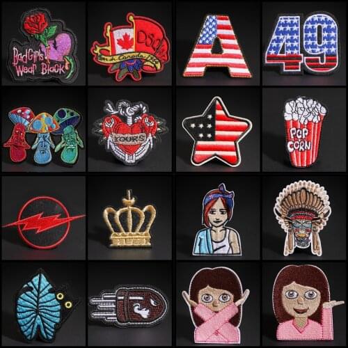 Canada Iron On Popcorn Patch rocket Embroidered Applique Sewing Clothes Sticker Garment Apparel Letter Badges Mushroom Patches