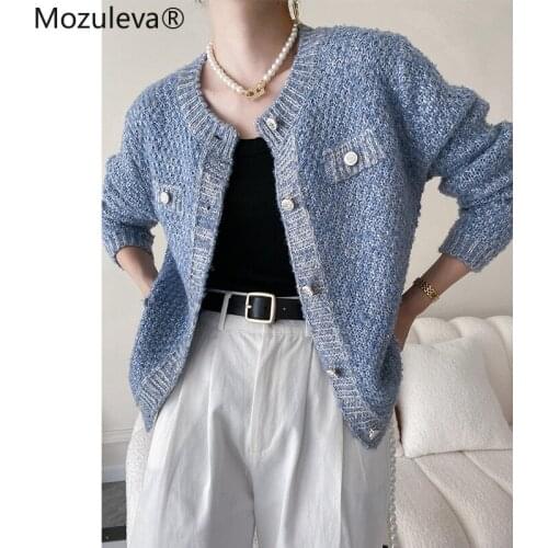 Mozuleva Women Mohair Knitted Cardigan 2021 New Autumn Winter Single-breasted Loose Knitted Sweater Coat Outwear