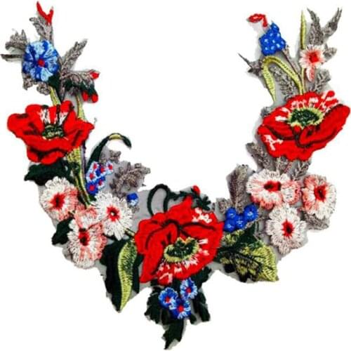 Red Blue Flower Body Neckline Lace Collar Applique Trimmings Collar for Evening Dress Sewing DIY Scrapbooking