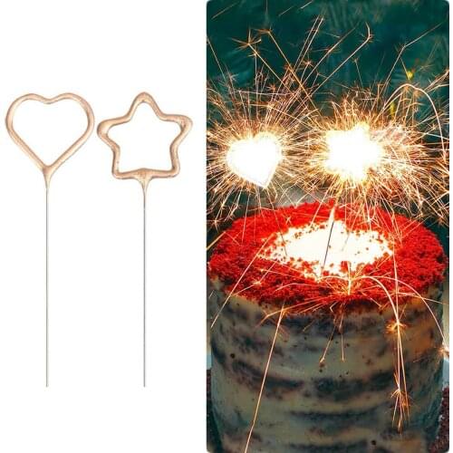 Creative Sparkler Candle Romantic Star Love Shaped Cake Toppers Candle Ornament For Birthday Wedding Anniversary Valentines Day