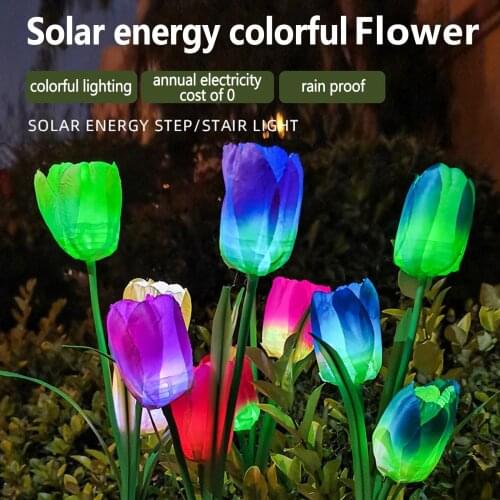 Solar lamp creative tulip flower simulation floor lamp LED lawn lamp outdoor rose garden decoration plug-in