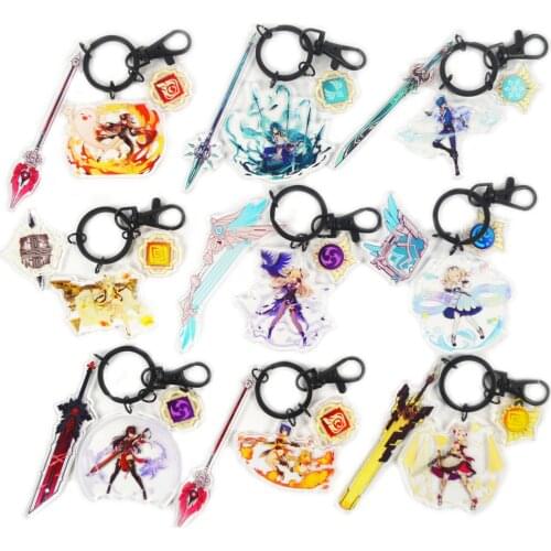 2021 Hot Game Keychain Genshin Impact Venti Paimon Zhongli Diluc Klee Man Keychains For Women Car Bag Pendant Key Ring Gift