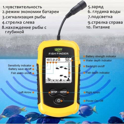 Lucky Portable Fish Finder Sonar Alarm Echo Sounder 0.7-100M fishfinder for fishing Sensor Depth English Russian manual #C5