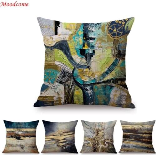Metallic Modern Art Abstract Graffitti Oil Painting Sofa Throw Pillow Case Spot Marble Texture Gold Cotton Linen Cushion Covers