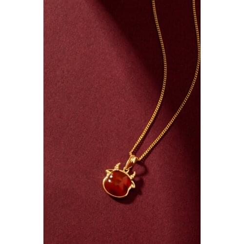 Zodiac Red Onyx Cute Bull Head Gold Color 925 Sterling Silver Clavicle Chain Necklace For Women Fashion Delicate Jewelry